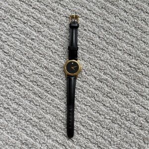 Classic Movado Women’s GHW Black Leather Watch Vintage